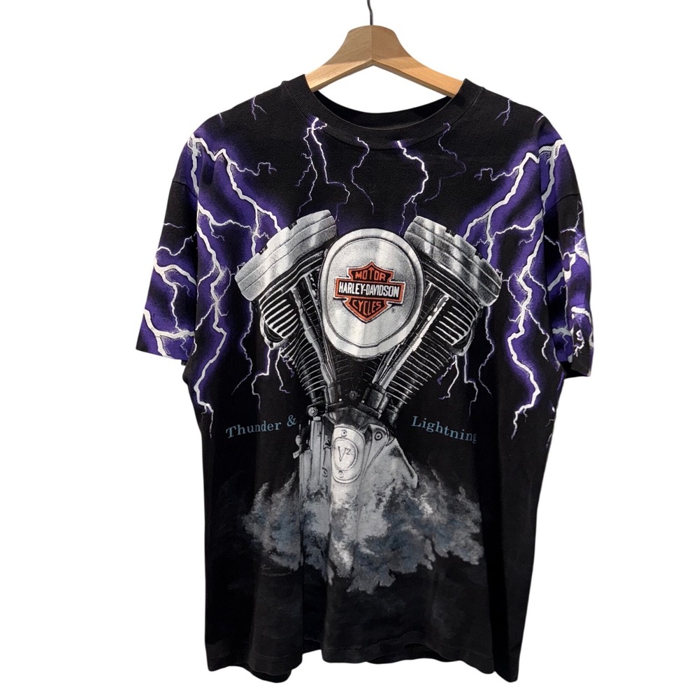 Grail Harley Davidson Thunder Lightning Shirt Mens Purple Engine Sz L